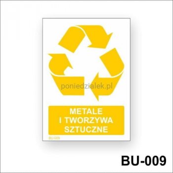 BU-03/5 Piktogram - METALE I TWORZYWA SZTUCZNE - NAKLEJKA NA POJEMNIK NA ODPADY - 5 szt. - 150 x 210 mm.