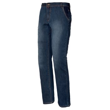 IS-8027B - Spodnie robocze jeans ze wstawkami ze wzmocnionej tkaniny w kontrastowym kolorze, wykonane w 98% z bawełny - XS-3XL
