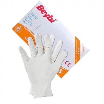 RLAT-BEYBI - rękawice lateksowe, 100% lateks od wewnątrz lekko pudrowane 100 szt. - M.